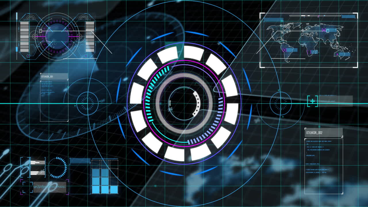 Animation of scope scanning with data processing on black background
