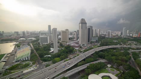 evening singapore cityscape famous flyer ride traffic road panorama 4k time lapse