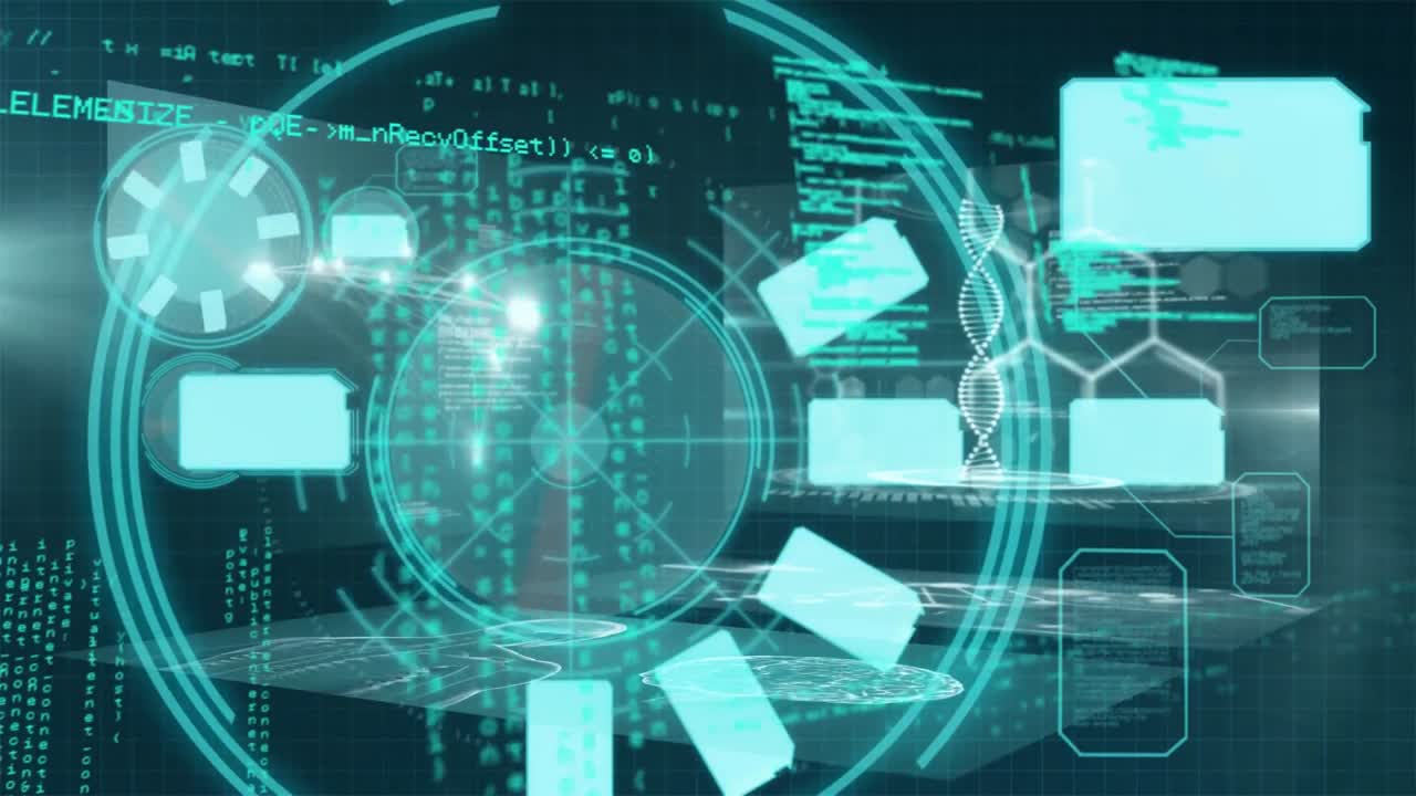 animación de círculos flotando sobre el procesamiento de datos y números sobre un fondo azul