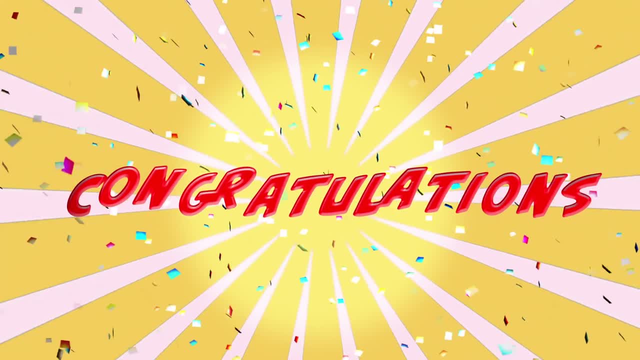 회전하는 노란색과  ⁇ 색 줄무 ⁇ 에 쓰여진 축하