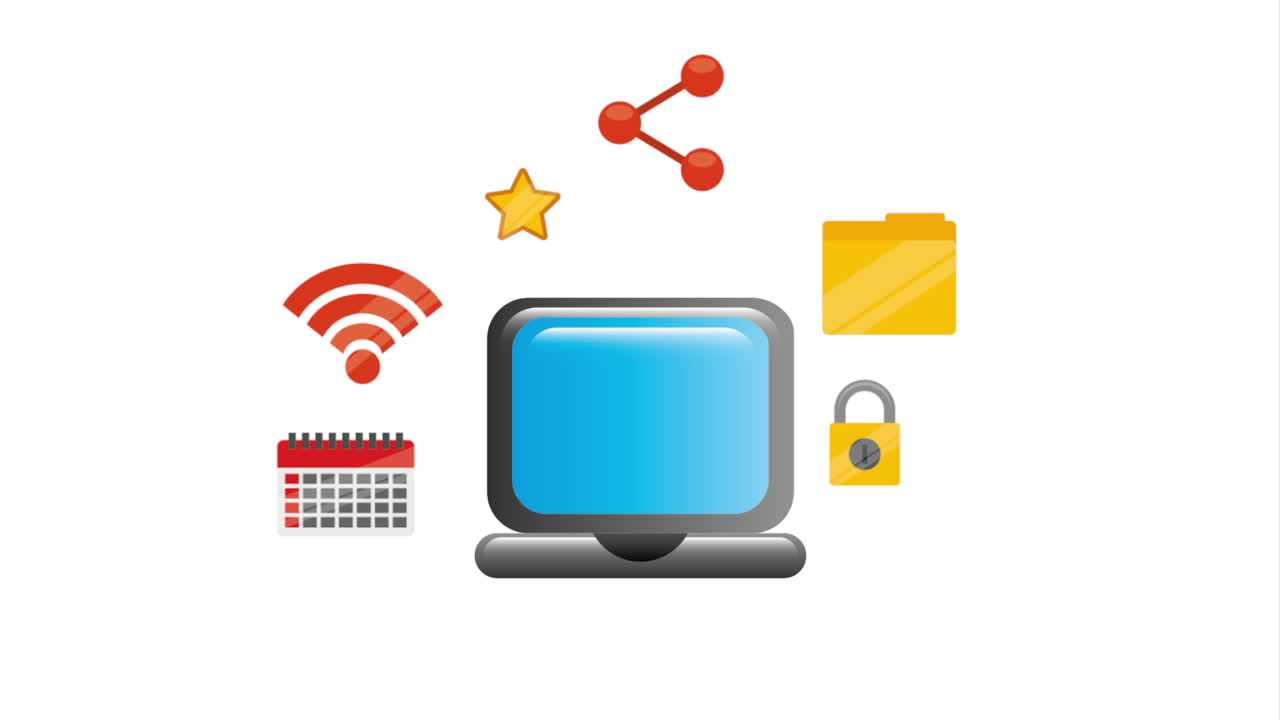 computadora con varios iconos relacionados