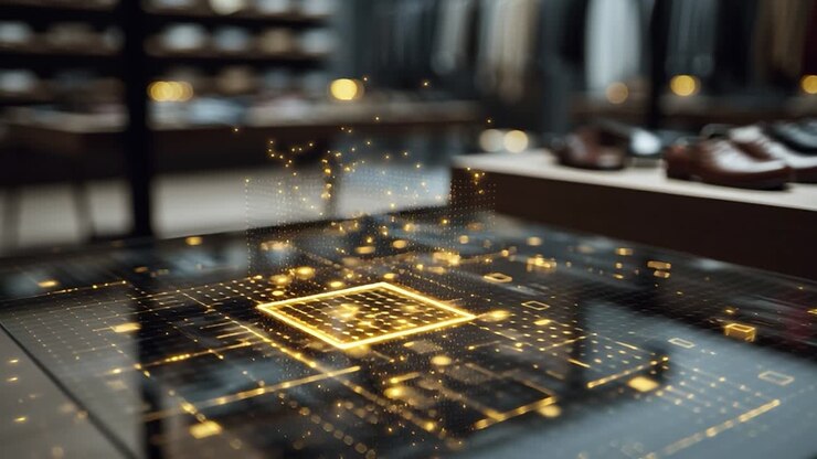 Interfaccia digitale che mostra tecnologia avanzata in un contesto di vendita al dettaglio