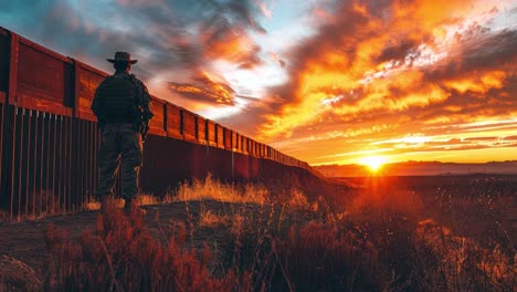 soldier on border at sunset
