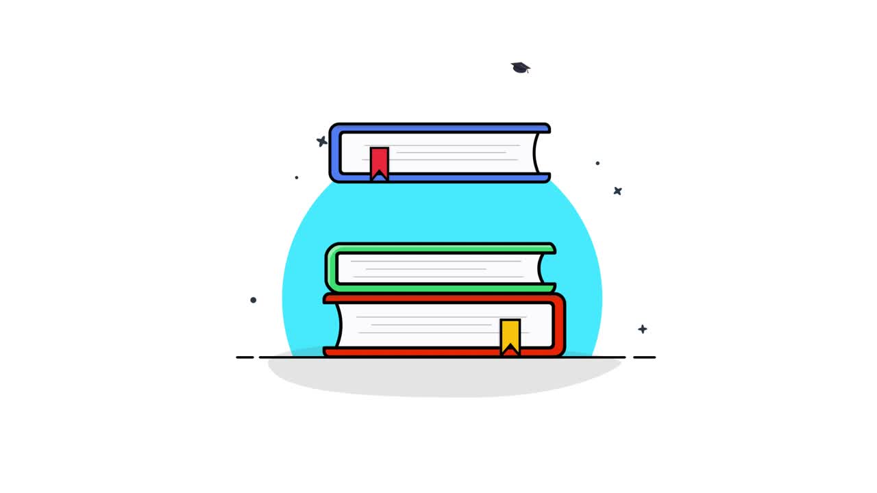Animated Stack of Books with Graduation Cap for Education Concept