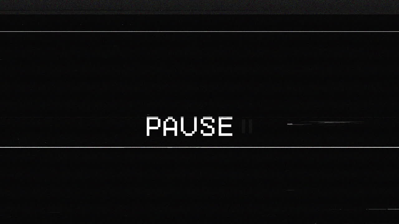 Retro Glitch VHS Pause Screen with Static Effect
