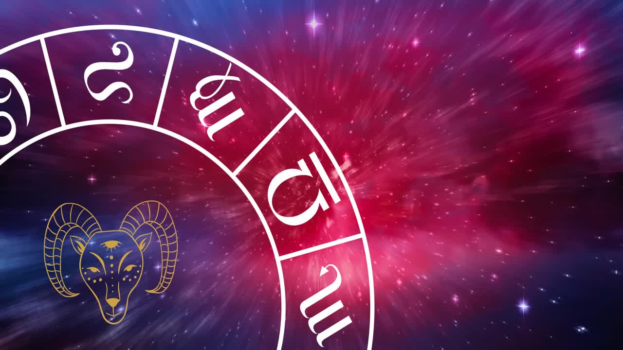 composición del símbolo del signo de la estrella de capricornio en la rueda del zodiaco giratoria sobre estrellas brillantes