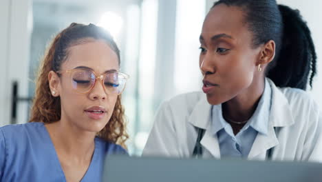 doctors, nurse or women on laptop for healthcare