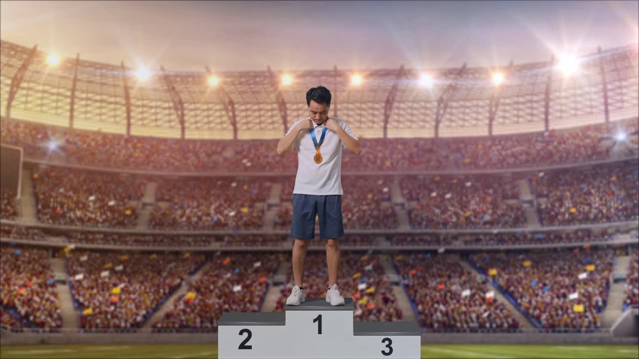 우승자 포디움 에 있는 운동 선수