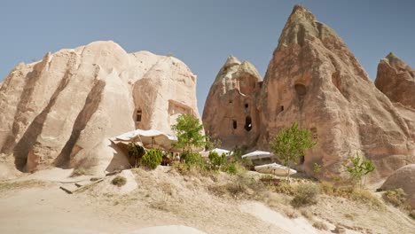 Surreal-remote-off-grid-cafe-Cappadocia-rocky-landscape-cave-dwellings