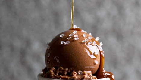 salted caramel chocolate ice cream with drizzled topping