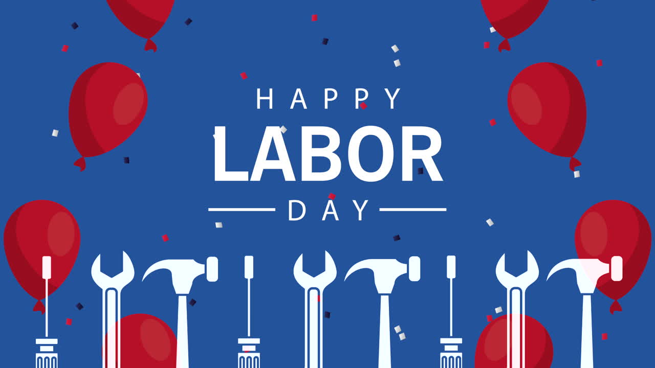 happy labor day celebration with balloons helium and tools