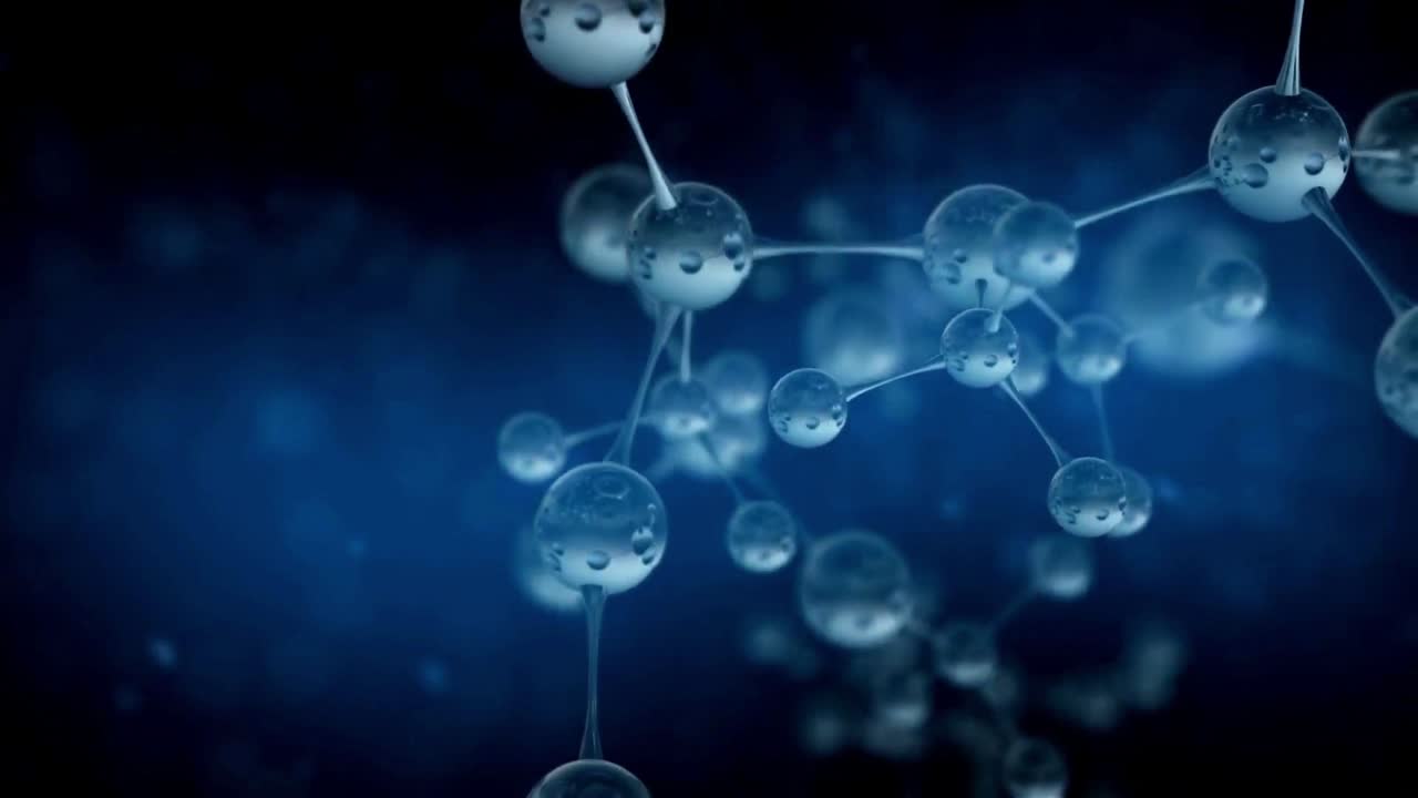 una imagen cautivadora que muestra una estructura molecular compleja contra un fondo azul profundo.