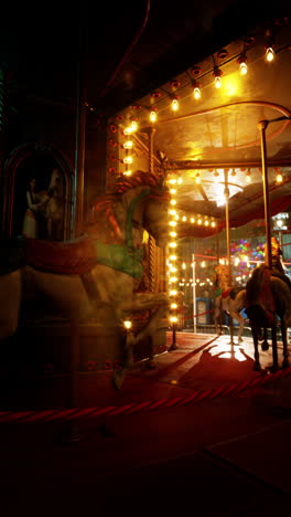 vintage carousel with horses illuminated at night