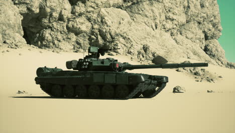 modern tank in a desert landscape