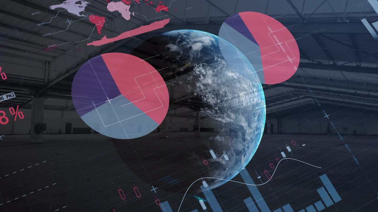 анимация регистрации статистики, кружащийся земной шар над складом