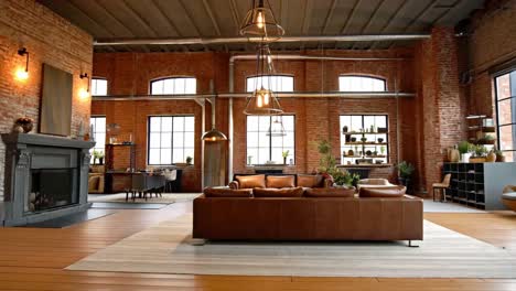modern loft living room with brick walls