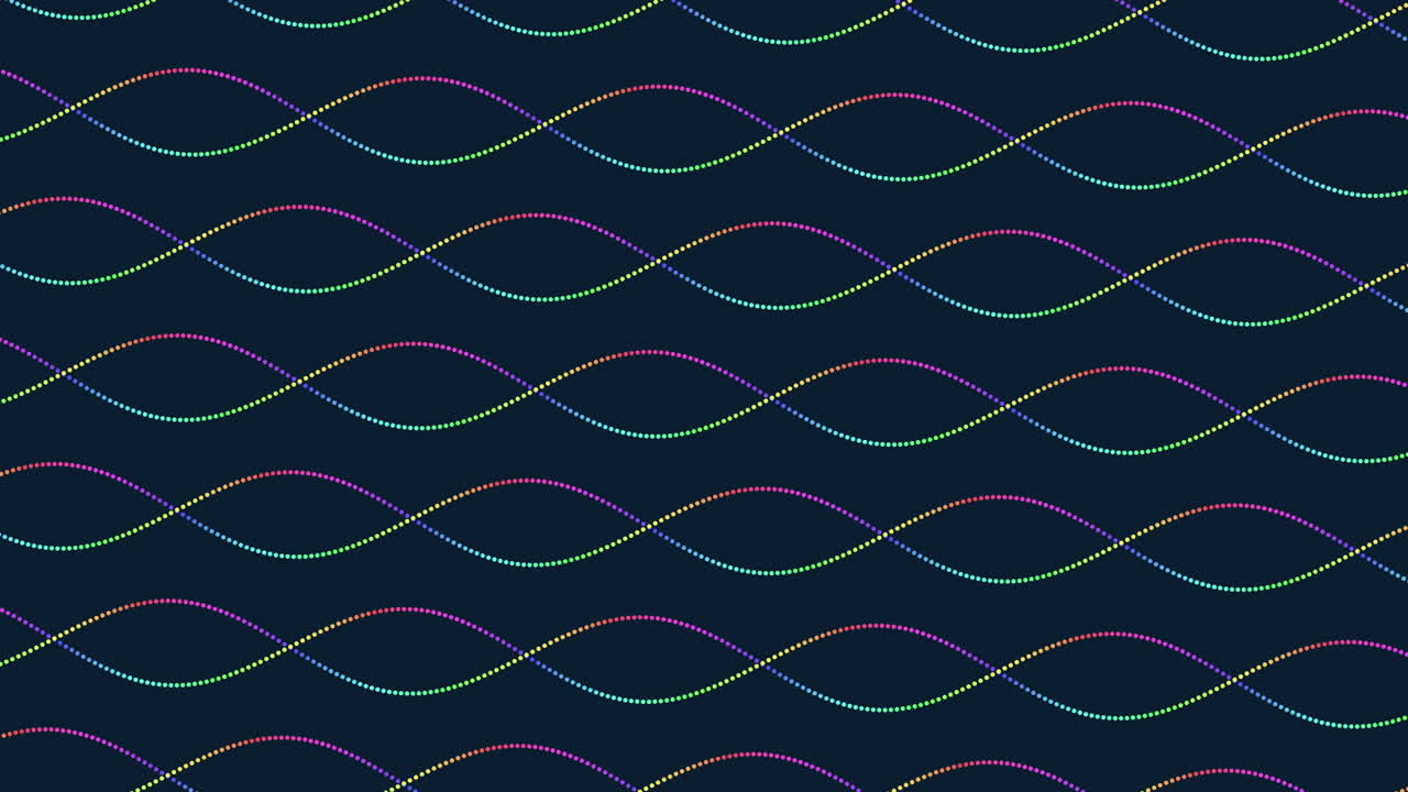 A vibrant and dynamic seamless pattern of colored lines against a black backdrop. The lines are gracefully curved, creating a mesmerizing wave-like movement