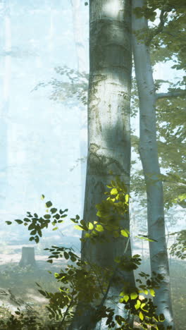 sunlight shining through the trees in a forest