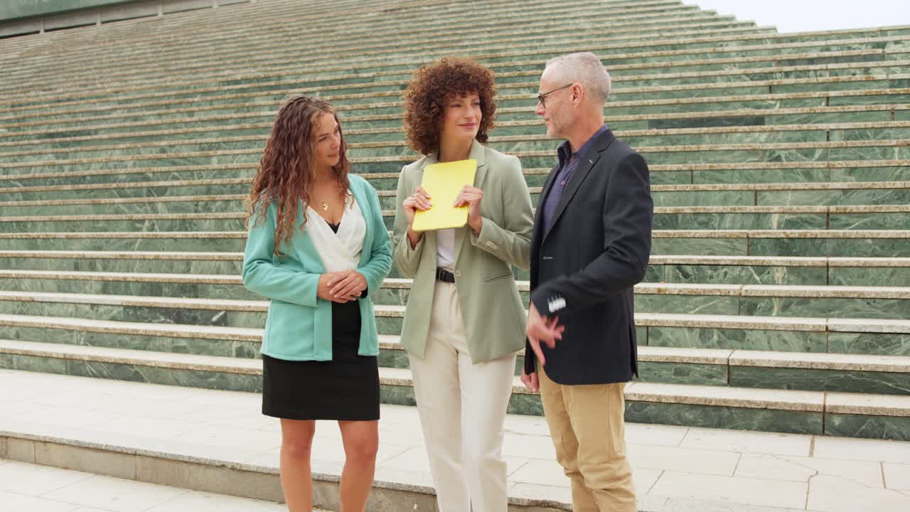 Business team meeting outdoors