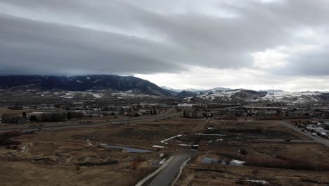 drone shots of a small town on a cloudy day