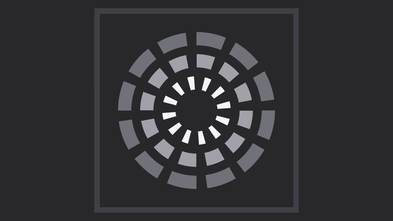 3D render of monolithic segmented circular pattern rotating on dark background creating abstract technology animation designed for visual effects, motion graphics and video overlays