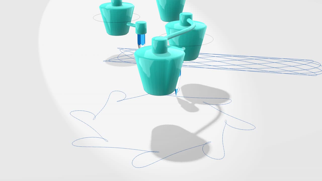 3d 애니메이션:  종이에 연필 그림 기호를 가진 2 개의 로