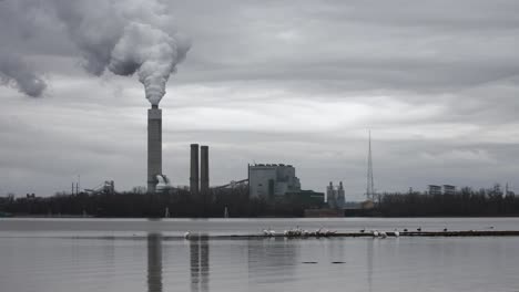 smoke coming out of a smoke stack at a coal-fired power plant across the river