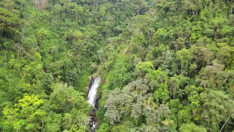 Luftaufnahme-Eines-Kleinen-Wasserfalls,-Der-Im-Dschungel-In-Brasilien-Versteckt-Ist
