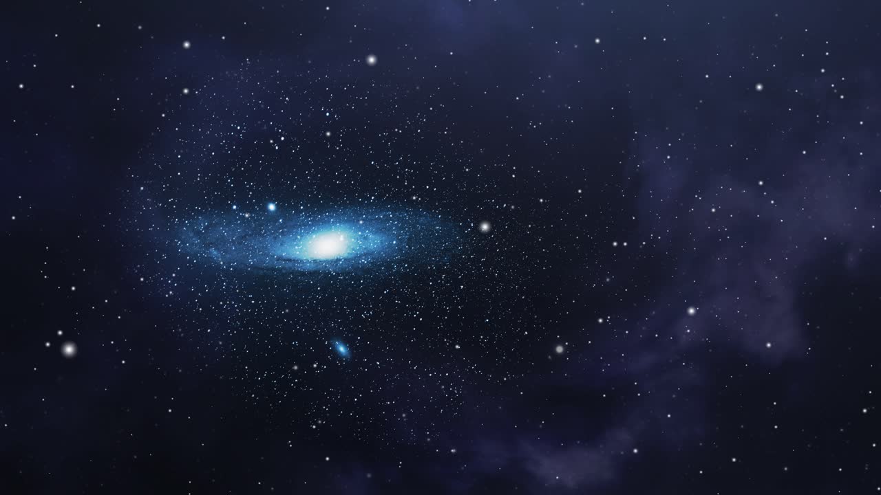 движущаяся голубая галактика со звездами вокруг нее