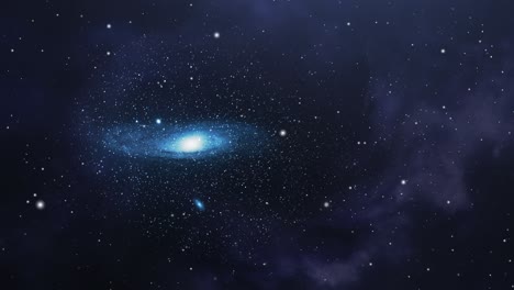 una galaxia azul en movimiento con estrellas a su alrededor