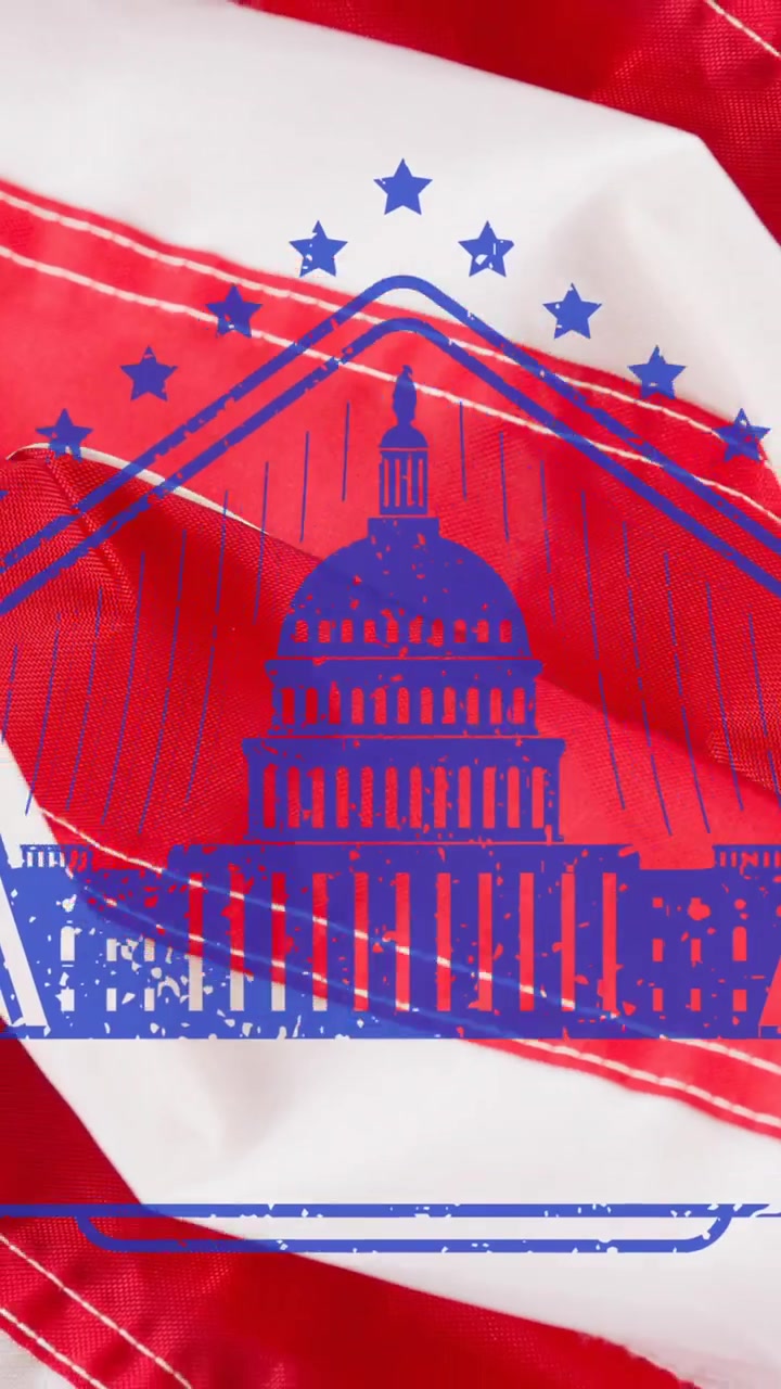 Animazione di bandiera americana su icona di edificio su bandiera americana