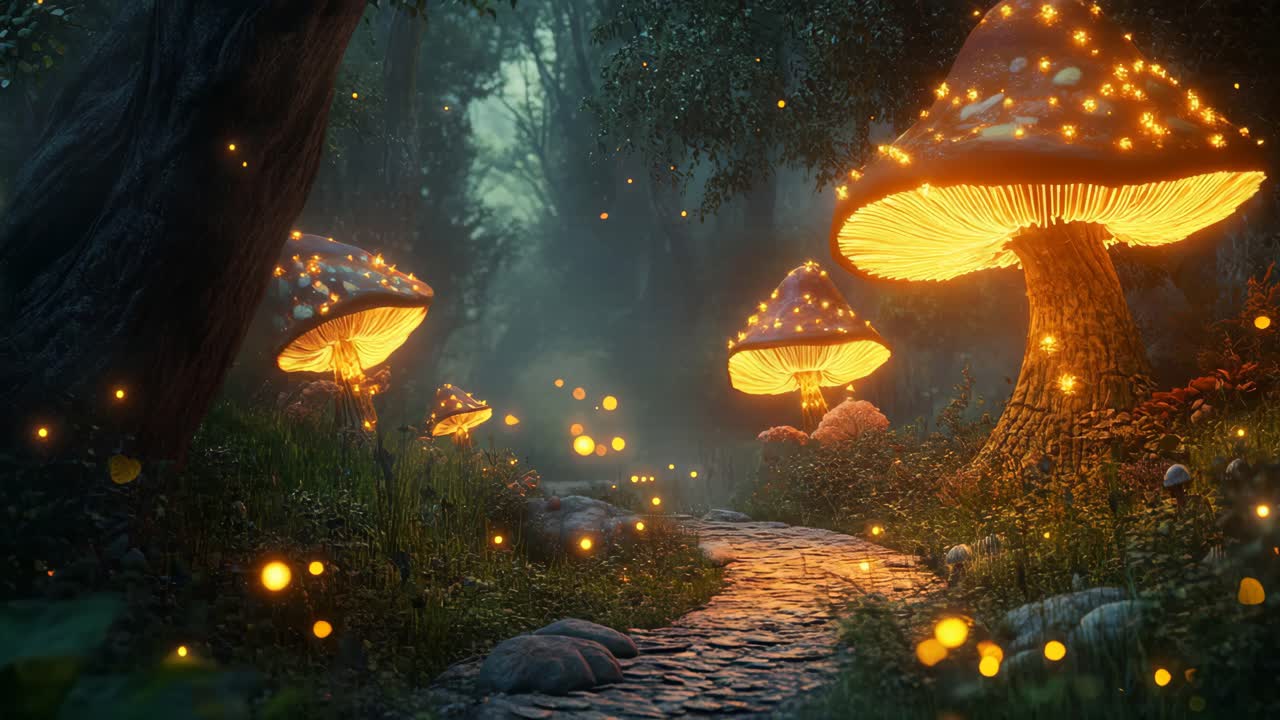 Enchanted Forest Path with Glowing Mushrooms
