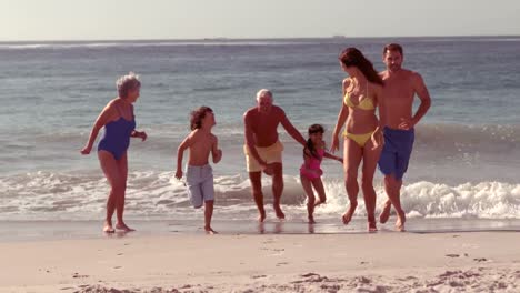 happy extended family running
