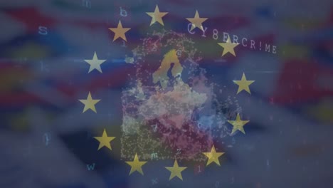 animation of padlock, data processing and flag of eu