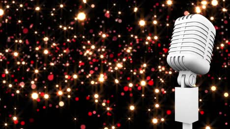 retro white microphone against red and yellow spots of light against black background