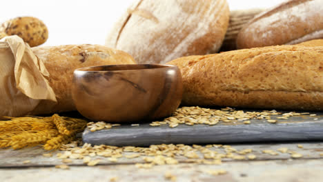 various types of breads with wheat grains