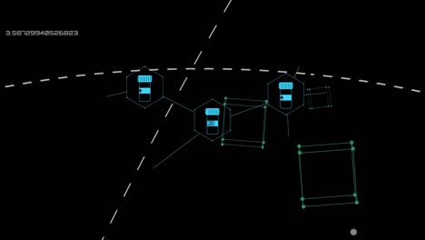 Animation-Medizinischer-Symbole-Und-Datenverarbeitung-Auf-Schwarzem-Hintergrund