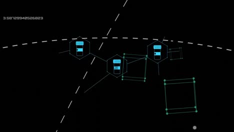 animación de iconos médicos y procesamiento de datos sobre fondo negro