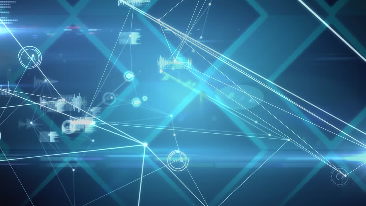 animación de la red de conexión con gráficos de datos e información flotante