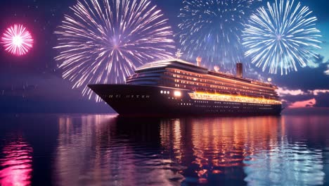 a spectacular cruise ship celebration complete with dazzling fireworks lighting up the sky