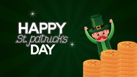 st patricks day animated card with elf and treasure coins