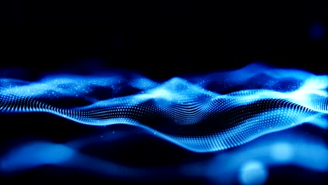 abstract blue color digital particles wave with dust and light motion background