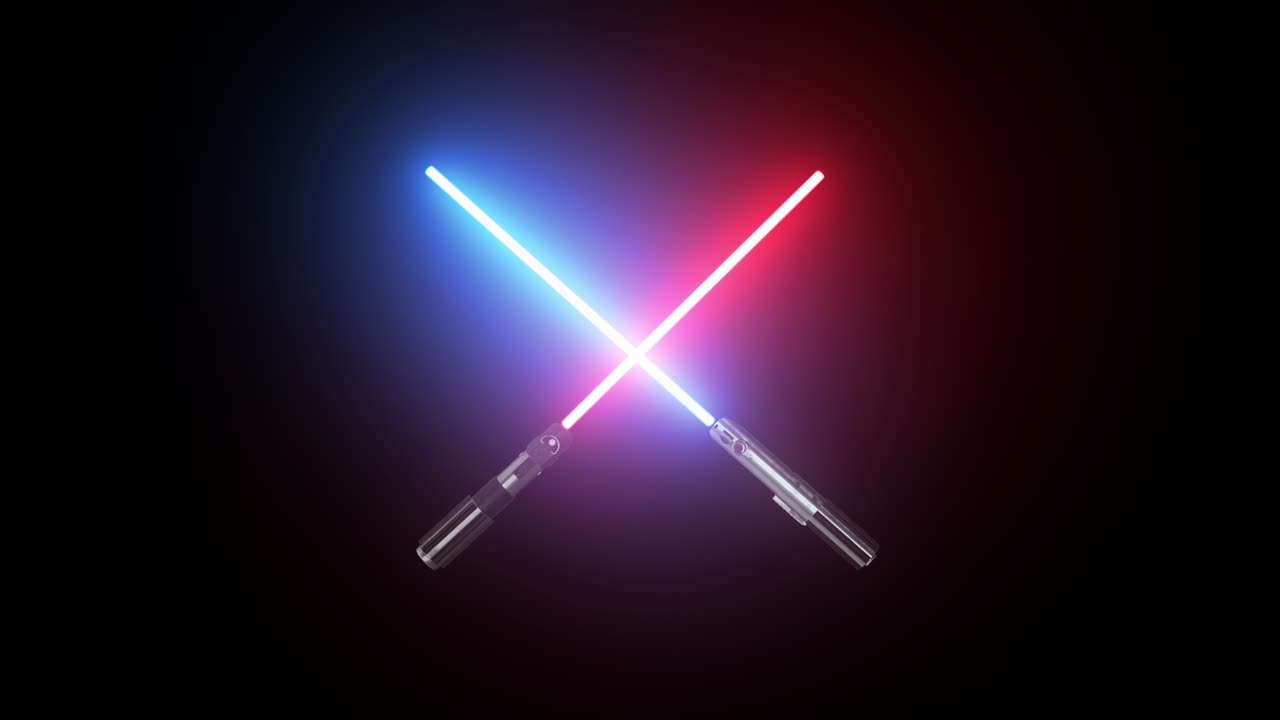Zwei rote und blaue Jedi-Lichtschwerter