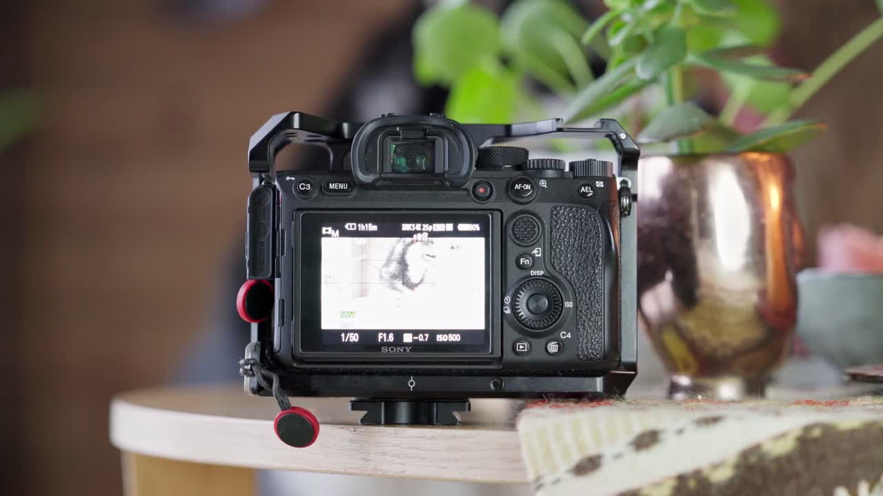 Camera On Top Of The Table With Image Of Husky Dog On Lcd Screen