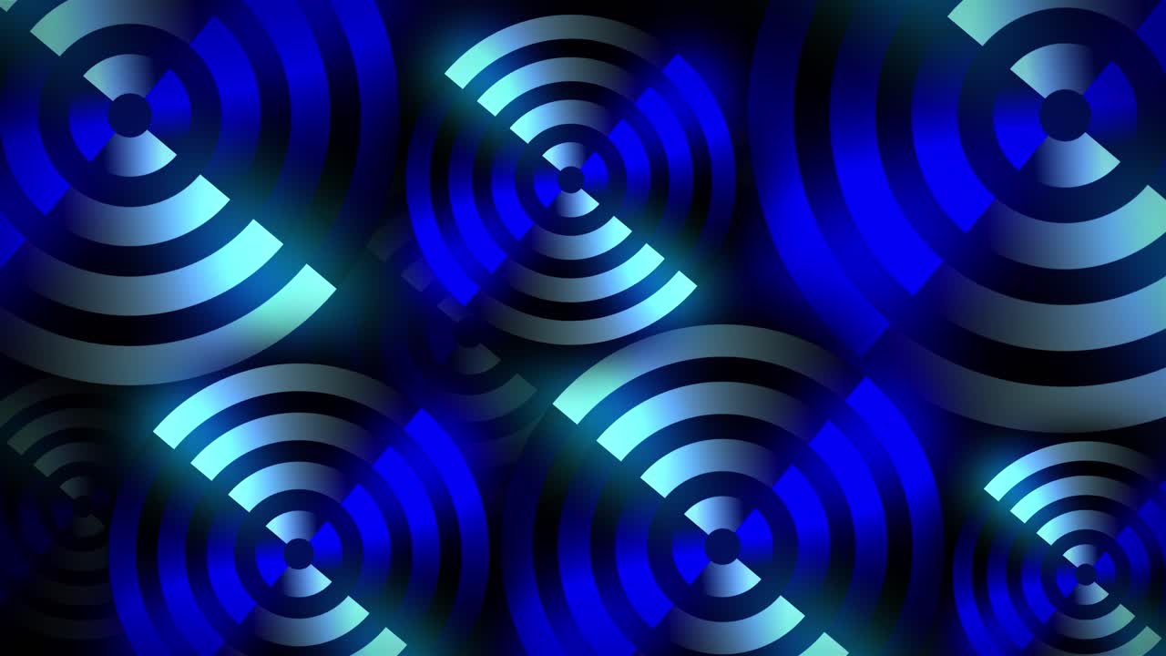 Rotating neon circles form vibrant line work as a target of glowing shapes in dynamic 3D animation illusion pattern on a dark gradient background motion graphics and visual effects colour blue