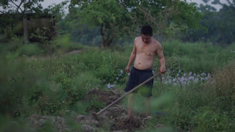 farmer digging in a field