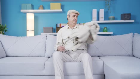 depressed old man comes home.