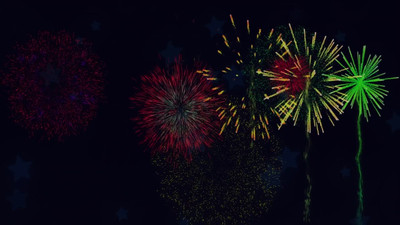 Animation of fireworks exploding on black background