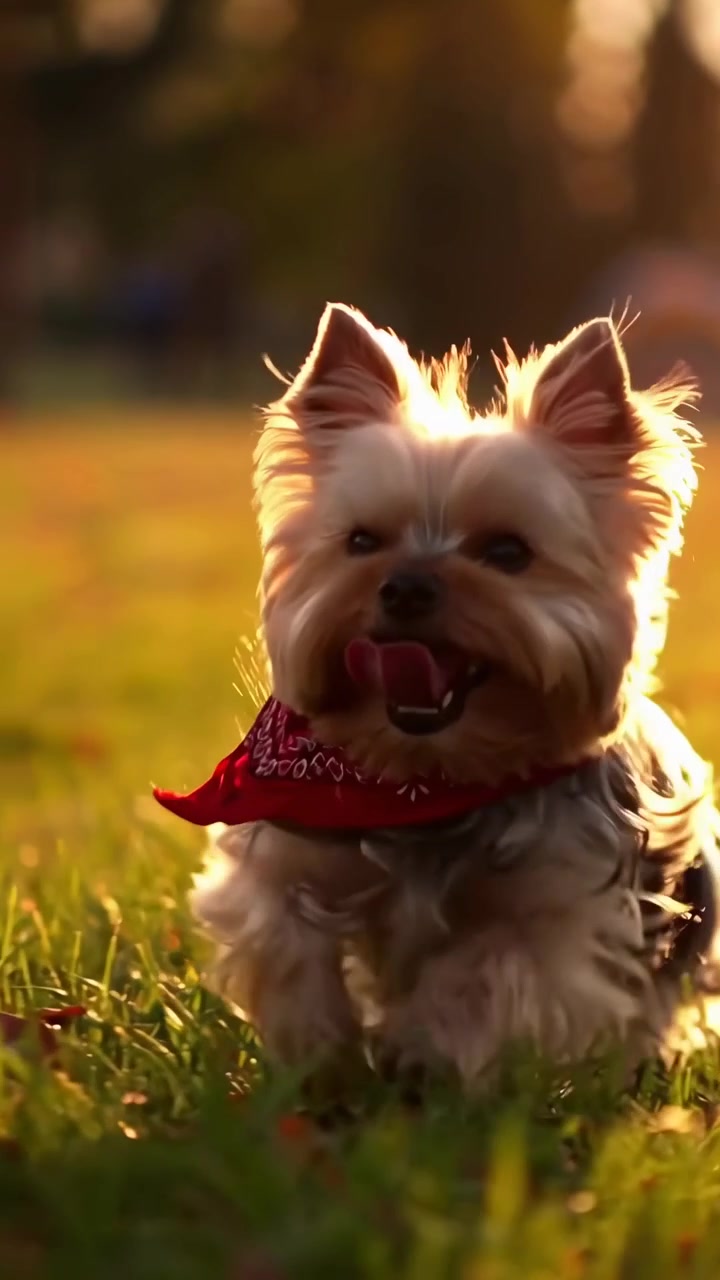 Güneşli Bir Parkta Koşan Sevimli Yorkshire Terrier