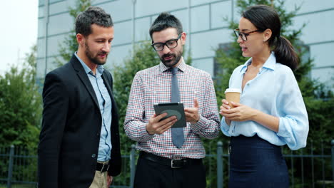 business team discussing project outside